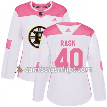 Camisola Boston Bruins Tuukka Rask 40 Adidas 2017-2018 Branco Rosa Fashion Authentic - Mulher